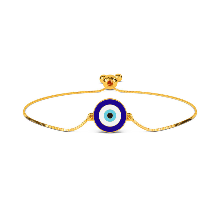 Personalised Round Evil Eye Gold Letter bracelet with Adjustable Cord